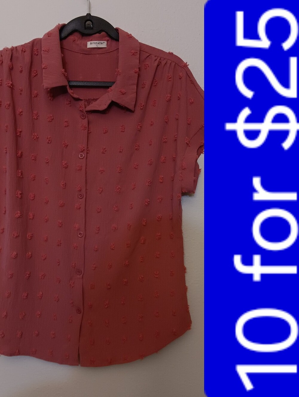 BOTHENIAL Women's Red Textured Short-Sleeve Shirt
